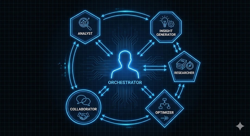 AI Consultancy Team Structure - Human Orchestrator directing specialized AI agents