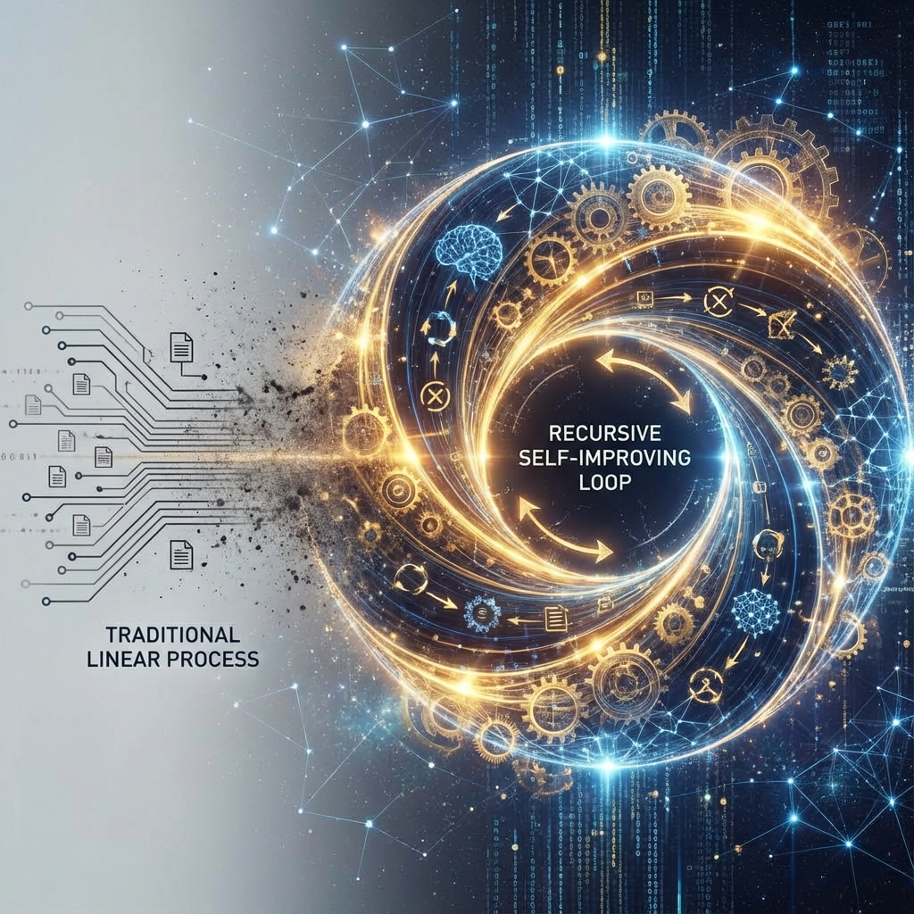 The evolution from linear generation to recursive self-improvement